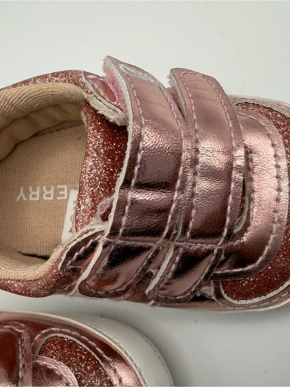 Sperry Toddler Rose Gold Glitter Velcro Sneakers